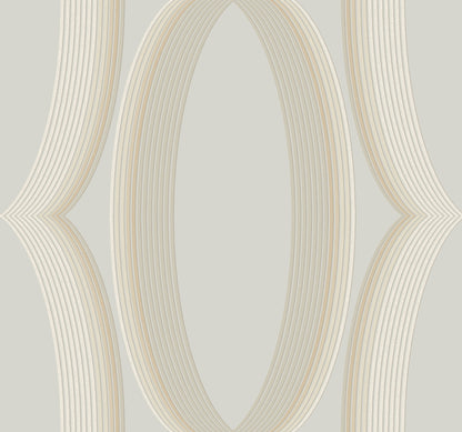 Creamy beige ribbed ribbons creating large vertical ovals; neutral decorative wallpaper pattern.