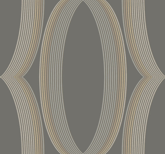 York Wallcoverings Beige and Neutrals Progression Ogee Charcoal Wallpaper  Geometrics Greys   - EV3986