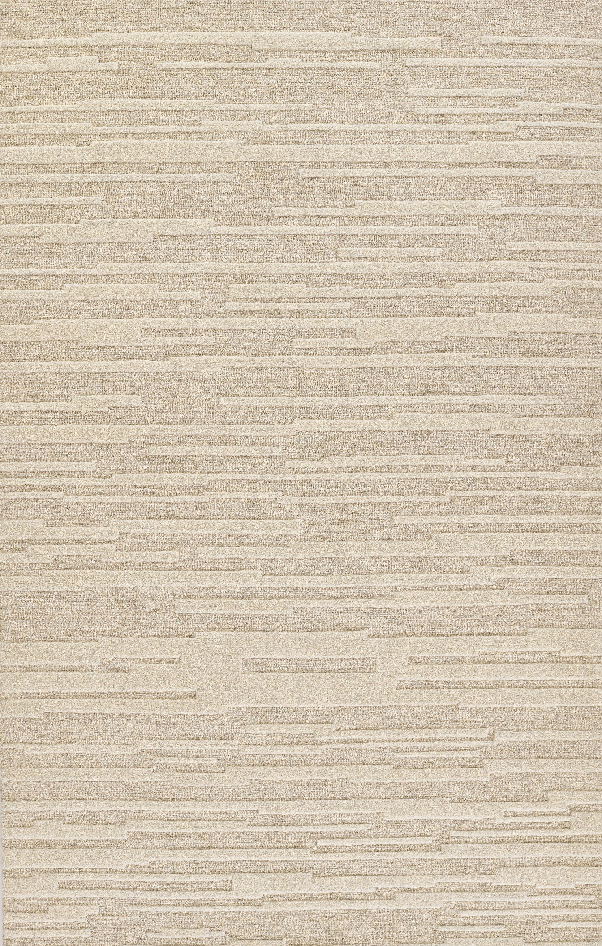 Taupe stacked-stone veneer wall panel with slim rectangular beige tiles in horizontal pattern