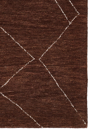 Brown textured runner rug with white geometric diamond lines; low-pile, ideal for living room decor, measuring 2'3" X 8'.