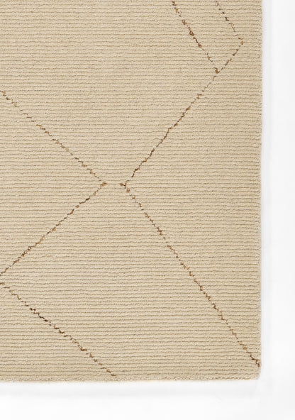 Beige flat-weave runner rug with a fine ribbed texture and thin brown diagonal lines forming diamonds; neutral geometric style, size 2'3" x 8'.