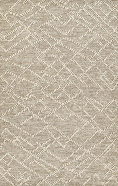 Beige natural fiber rug with a woven cream geometric lattice pattern; rectangular, contemporary style.