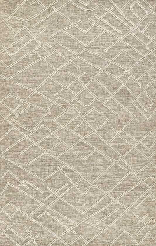 Natural beige rug with a white geometric lattice pattern; woven texture for a modern, neutral floor accent.