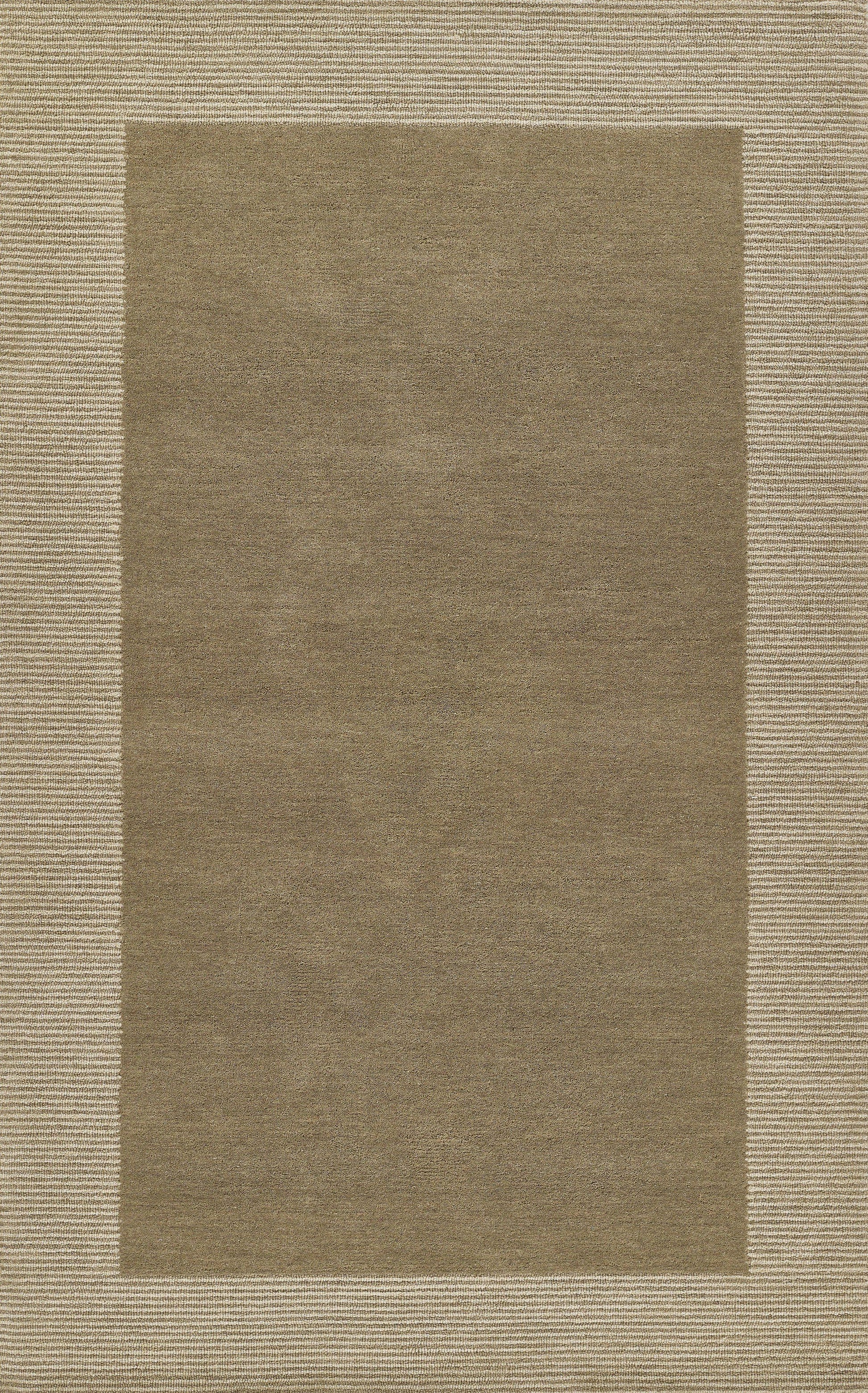 Taupe central panel rug with light beige striped border, modern minimalist rectangular rug.