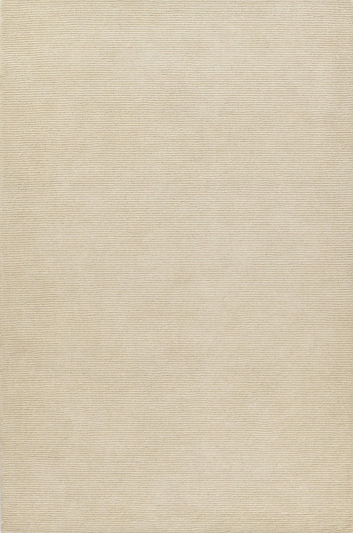 Beige rug with linen-like texture and subtle horizontal lines, 5' x 8'.