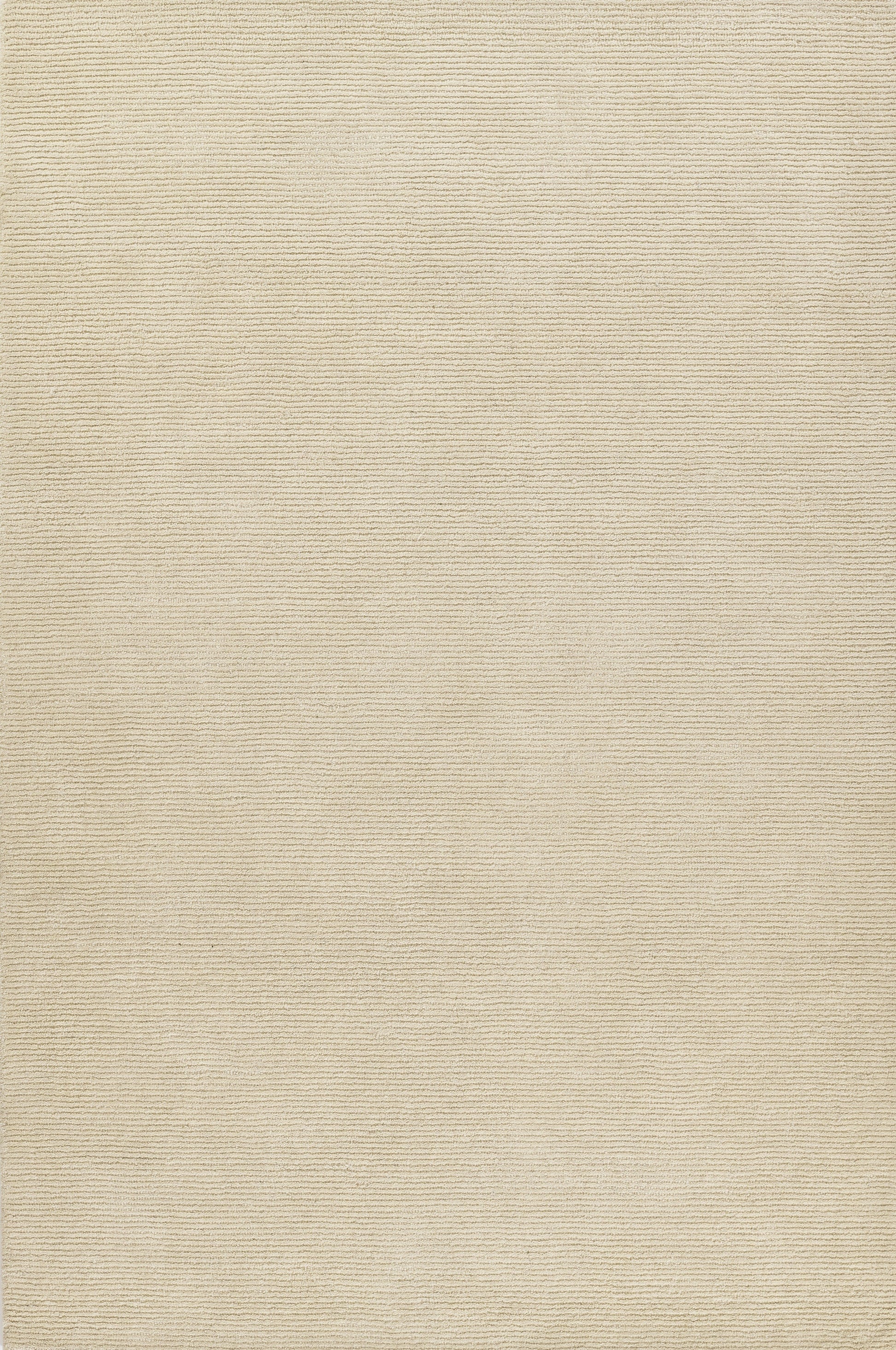 Beige rug with linen-like texture and subtle horizontal lines, 5' x 8'.