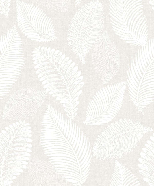 Seabrook Designs White Heron Tossed Leaves Botanical Contemporary Beige Matte Sidewall - EW10000