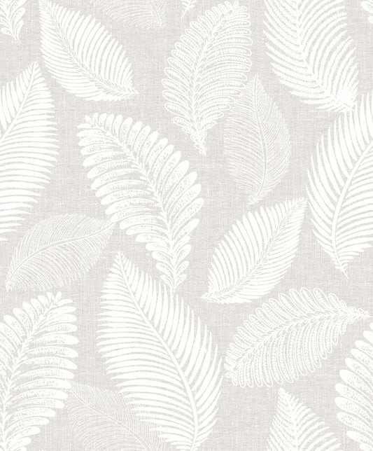 Seabrook Designs White Heron Tossed Leaves Botanical Contemporary Beige Matte Sidewall - EW10007