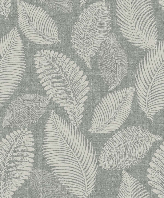 Seabrook Designs White Heron Tossed Leaves Botanical Contemporary Grey Matte Sidewall - EW10010