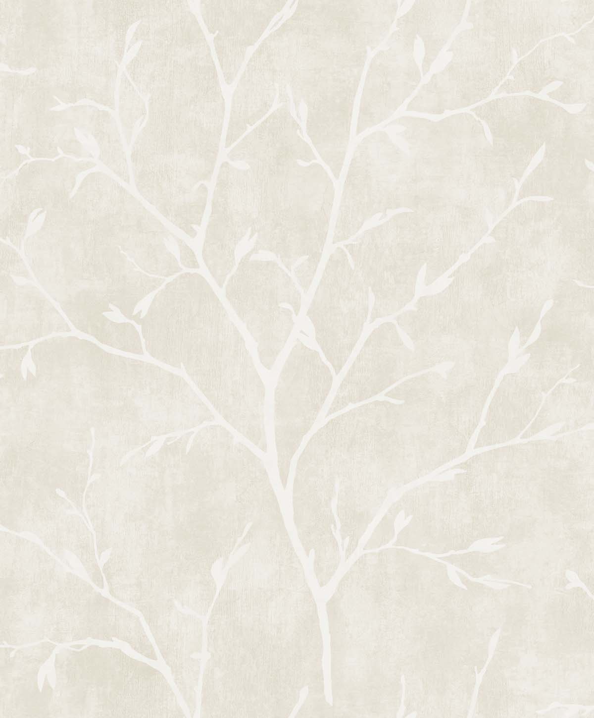 Seabrook Designs White Heron Avena Branches Botanical Contemporary Beige Satin Sidewall - EW10205