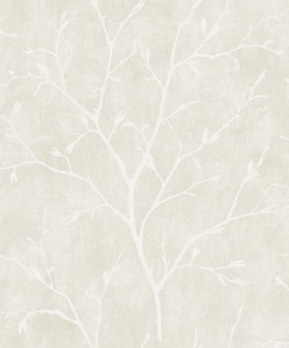 Seabrook Designs White Heron Avena Branches Botanical Contemporary Off-White Satin  - EW10208