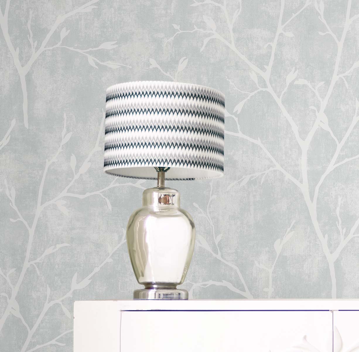 Seabrook Designs White Heron Avena Branches Botanical Contemporary Grey Satin  - EW10218