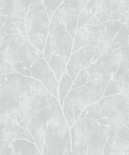 Seabrook Designs White Heron Avena Branches Botanical Contemporary Grey Satin  - EW10218