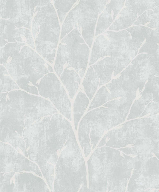 Seabrook Designs White Heron Avena Branches Botanical Contemporary Grey Satin Sidewall - EW10218