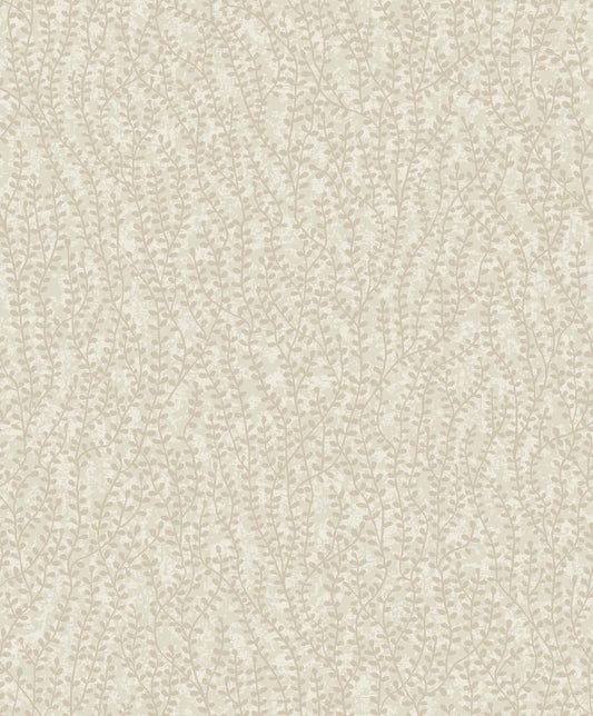 Seabrook Designs White Heron Seaweed Beaded Branches Botanical Contemporary Beige Metallic/ Glass Beads Sidewall - EW10607