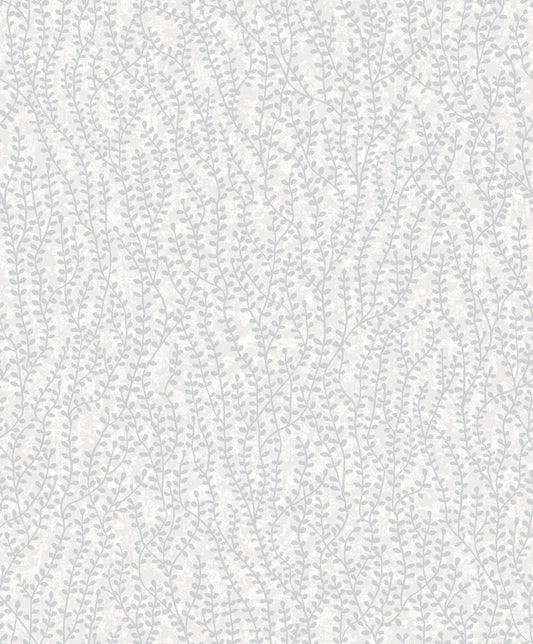 Seabrook Designs White Heron Seaweed Beaded Branches Botanical Contemporary Grey Metallic/ Glass Beads Sidewall - EW10608