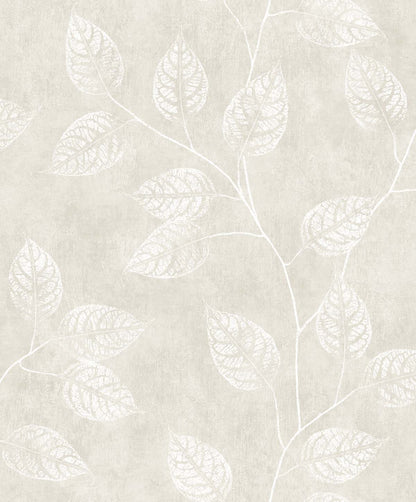Seabrook Designs White Heron Branch Trail Silhouette Botanical Contemporary Beige Satin  - EW10800