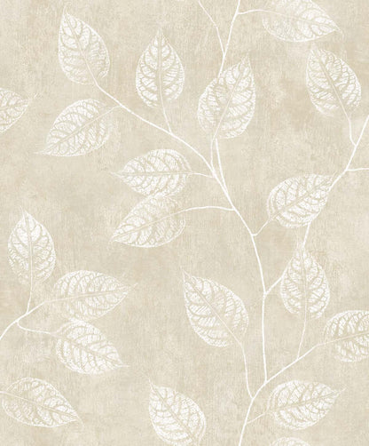 Seabrook Designs White Heron Branch Trail Silhouette Botanical Contemporary Beige Satin  - EW10805