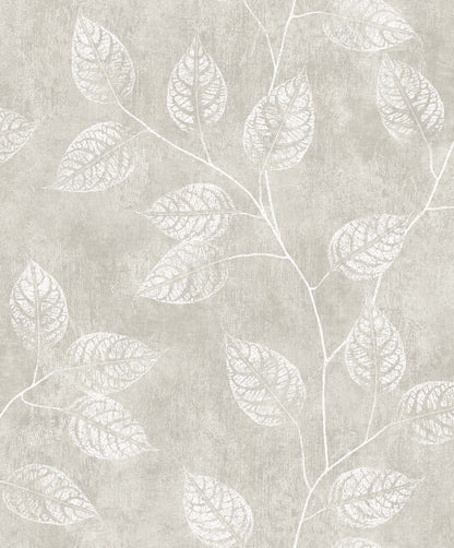 Seabrook Designs White Heron Branch Trail Silhouette Botanical Contemporary Grey Satin  - EW10807