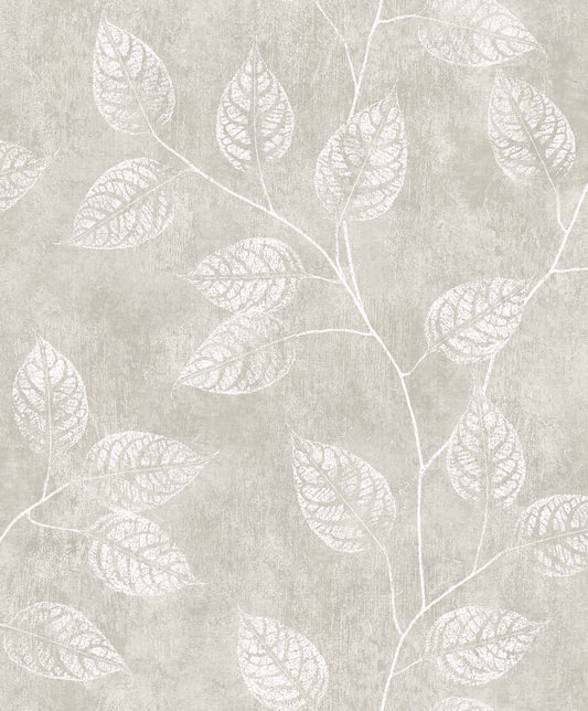 Seabrook Designs White Heron Branch Trail Silhouette Botanical Contemporary Grey Satin Sidewall - EW10807