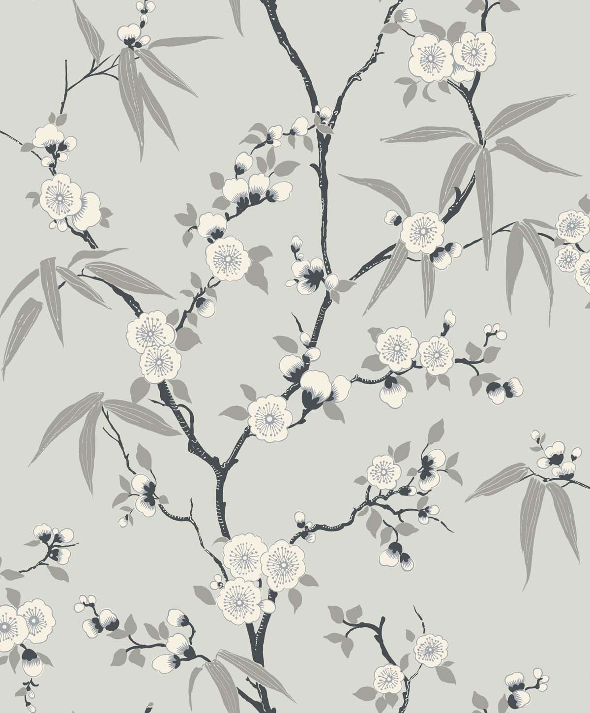 Seabrook Designs White Heron Floral Blossom Trail Floral Contemporary Grey Matte Sidewall - EW11100