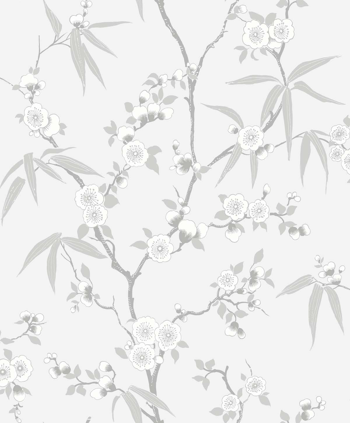 Seabrook Designs White Heron Floral Blossom Trail Floral Contemporary Grey Matte Sidewall - EW11108