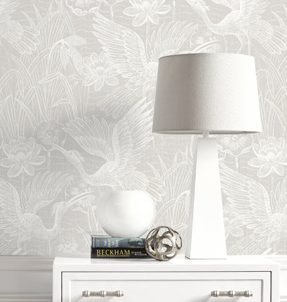 Seabrook Designs White Heron White Heron Floral Animal Print Contemporary Grey Matte  - EW11500