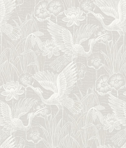 Seabrook Designs White Heron White Heron Floral Animal Print Contemporary Grey Matte  - EW11500