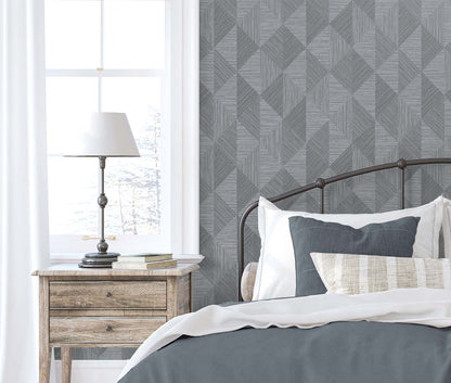 Seabrook Designs White Heron Diamond Inlay Geometric Contemporary Grey Matte  - EW11700