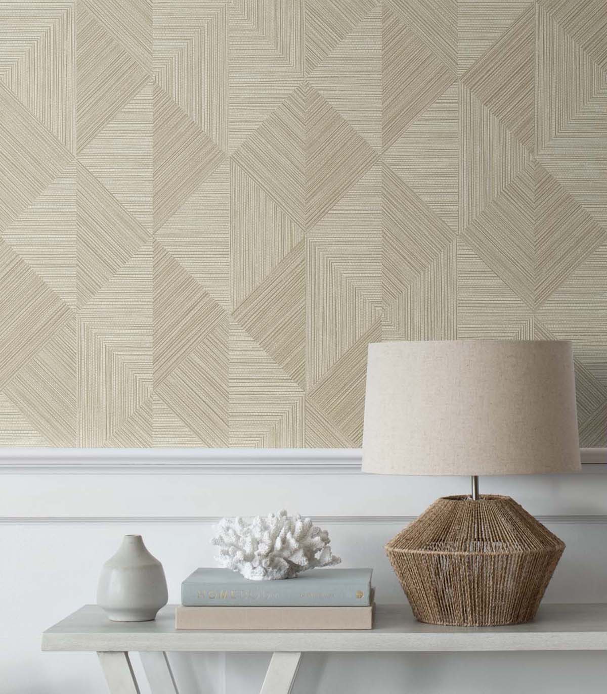 Seabrook Designs White Heron Diamond Inlay Geometric Contemporary Beige Matte  - EW11705