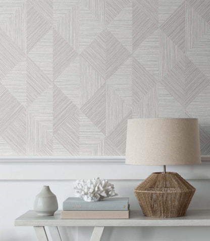 Seabrook Designs White Heron Diamond Inlay Geometric Contemporary Grey Matte  - EW11708