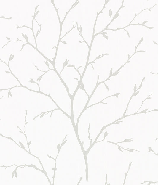 Seabrook Designs White Heron Branching Out Botanical Contemporary Off-White Satin Sidewall - EW11808