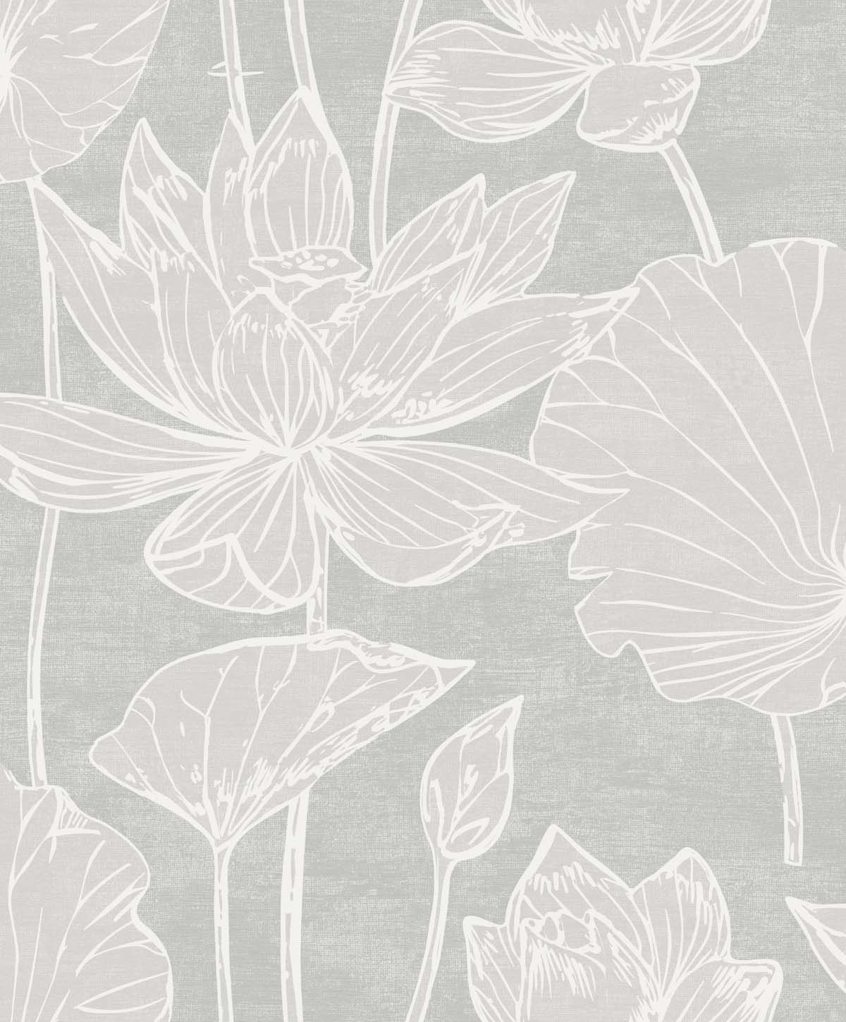 Seabrook Designs White Heron Water Lilies Floral Contemporary Grey Satin Sidewall - EW12000