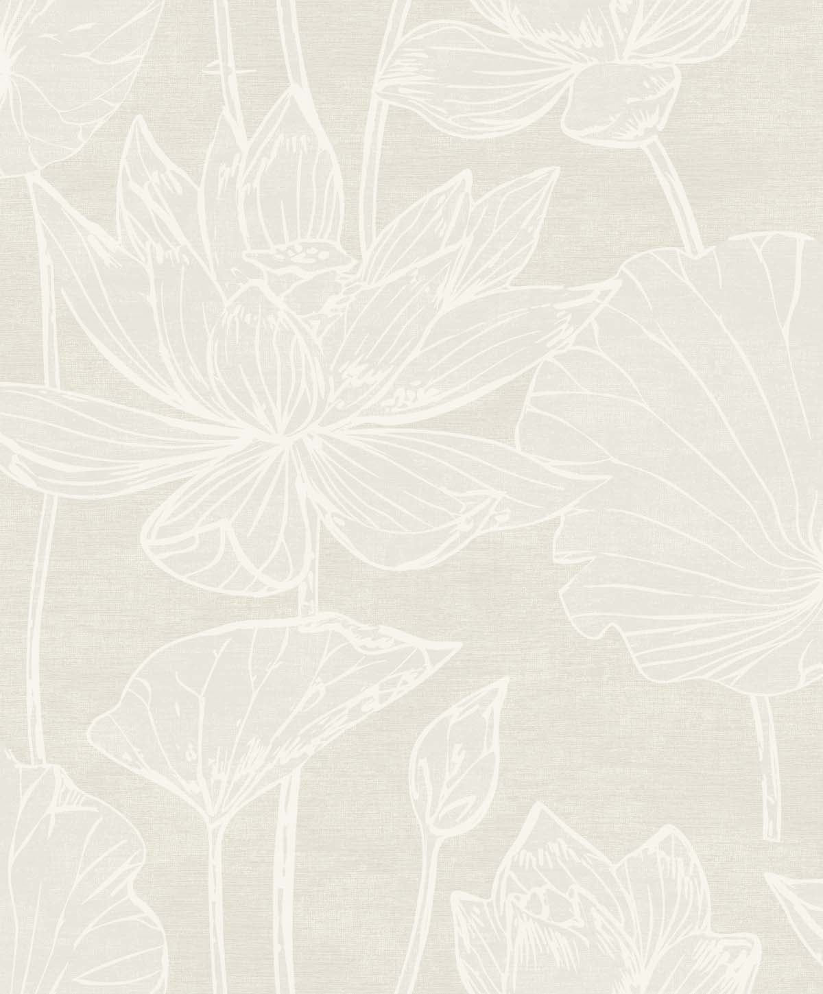 Seabrook Designs White Heron Water Lilies Floral Contemporary Beige Satin Sidewall - EW12005