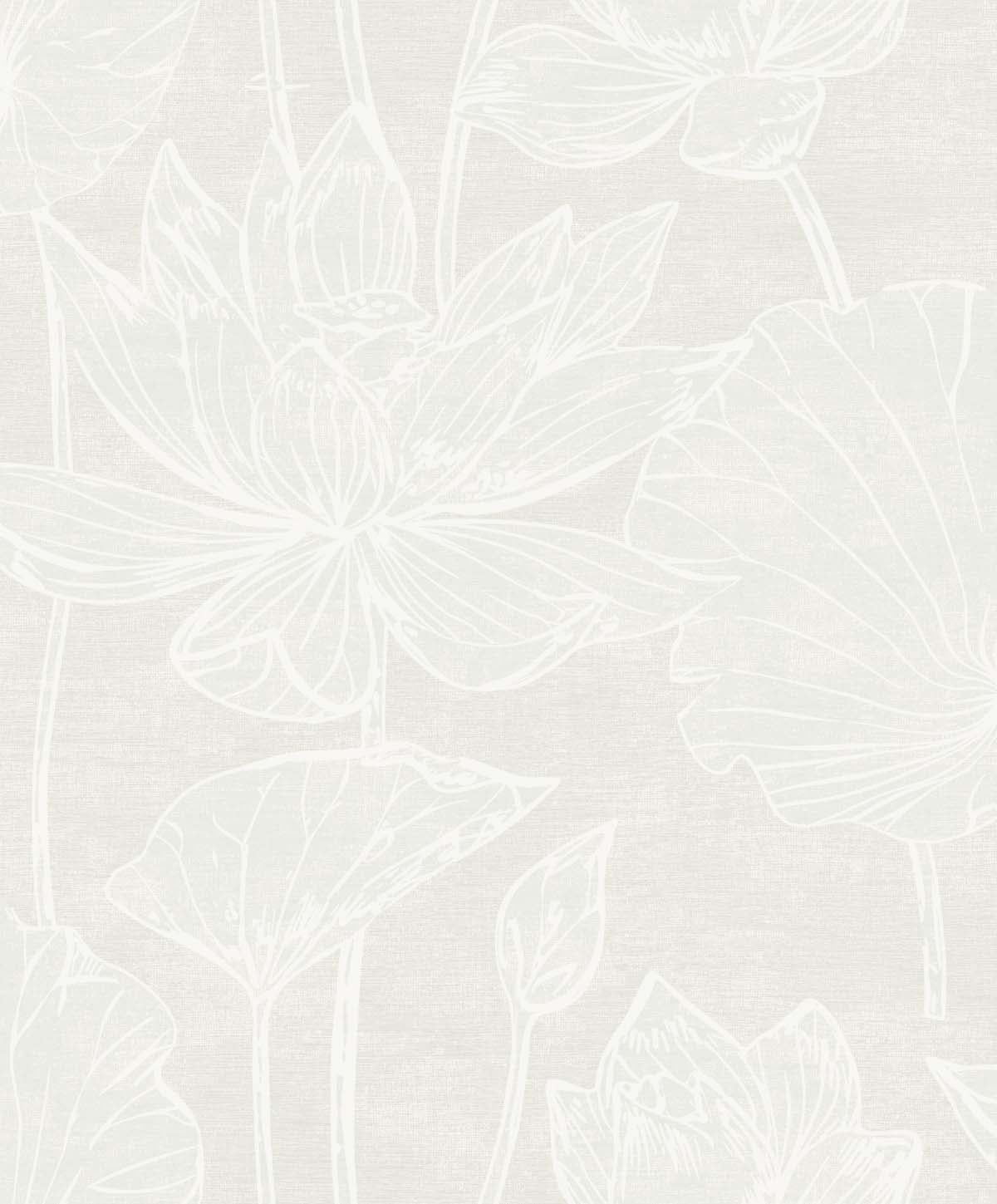 Seabrook Designs White Heron Water Lilies Floral Contemporary Beige Satin Sidewall - EW12015