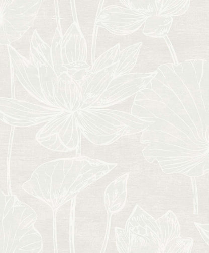 Seabrook Designs White Heron Water Lilies Floral Contemporary Beige Satin  - EW12015