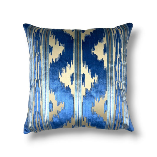 20" Brunschwig & Fils Zhen Velvet Blue Ikat Pillow Cover