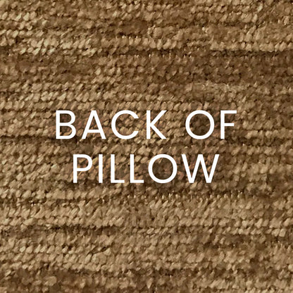 Back of 24x24 pillow in gold boucle fabric with a textured woven look.