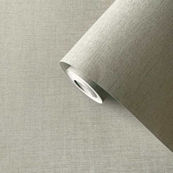 Bronze brown wallpaper roll, plain finish, partially unrolled on a neutral backdrop.