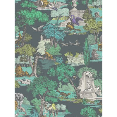 COLE & SON PRINT TOILE MULTI,TEAL,CHARCOAL   - F111/6022.CS.0