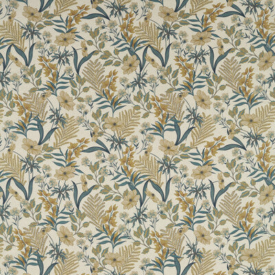 CLARKE AND CLARKE PRINT BOTANICAL & FLORAL IVORY,GOLD,TEAL   - F1648/04.CAC.0