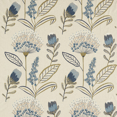 CLARKE AND CLARKE EMBROIDERY BOTANICAL & FLORAL SAGE,BLUE,BEIGE   - F1715/01.CAC.0