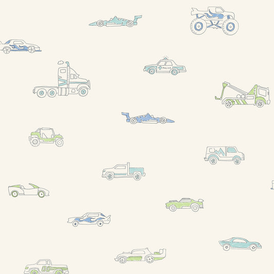 Seabrook Designs  Traffic Jam Illustration Kids/Nursery Blue , Green   - FA40302