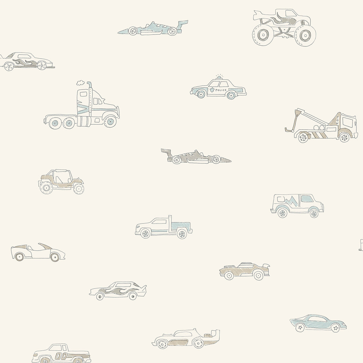 Seabrook Designs  Traffic Jam Illustration Kids/Nursery Blue , Gray   - FA40308
