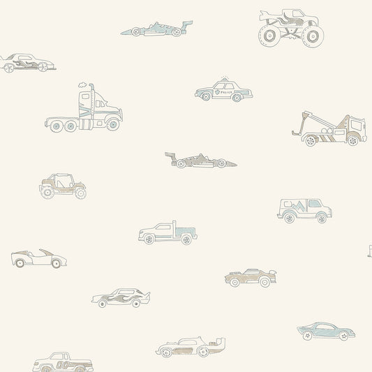 Seabrook Designs  Traffic Jam Illustration Kids/Nursery Blue , Gray   - FA40308