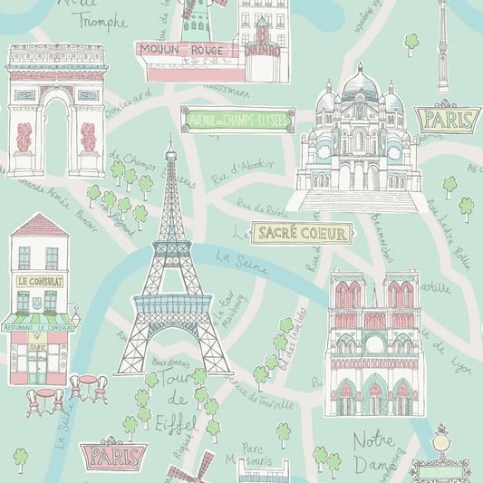 Seabrook Designs  Bon Voyage Illustration Kids/Nursery Teal , Periwinkle   - FA40604