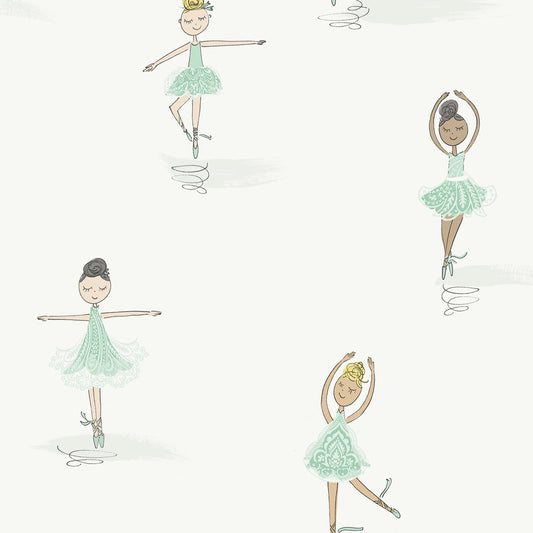 Seabrook Designs  Tiny Dancers Illustration Kids/Nursery Teal , White   - FA40804