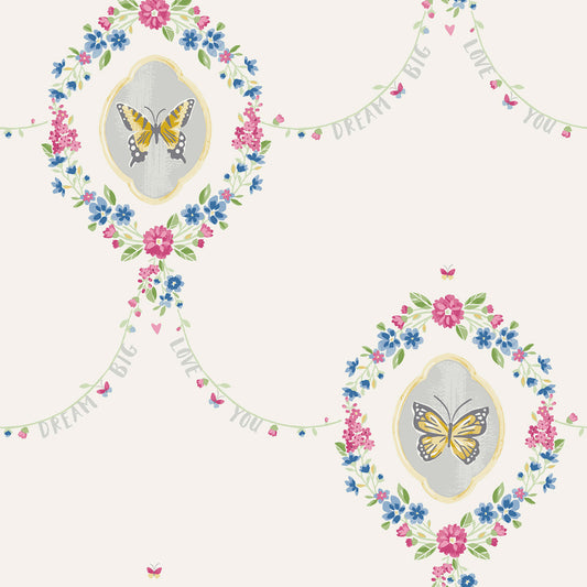 Seabrook Designs  Flutter Butterfly Damask Kids/Nursery Gold, Glitter White, , Metallic Silver   - FA41401