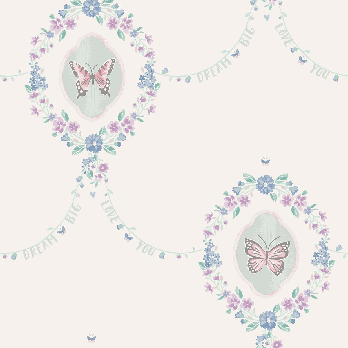 Seabrook Designs  Flutter Butterfly Damask Kids/Nursery Pink, Teal, , Metallic Silver   - FA41409