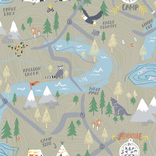 Seabrook Designs  Campground Illustration Kids/Nursery Taupe   - FA41906